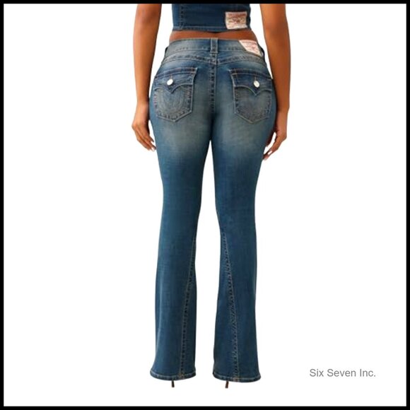 Vintage Flare Jeans with Flap Pockets and Iconic Stitching Y2K Retro Chic - Picture 4 of 6